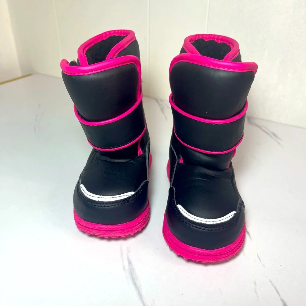 Baby Girl Winter Snow Boots Shoes Size 6, Lined, Black and Pink